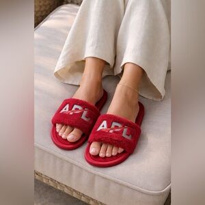 APL: Athletic Propulsion Labs Women's Shearling Slide, Red Silver NWT Size 7